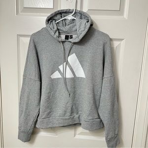 Adidas Pullover Hoodie Sweatshirt Women’s Medium Gray White Crop Boxy Oversize